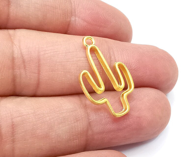 2 Cactus Charms Gold Plated Charms (25x15mm) G33757
