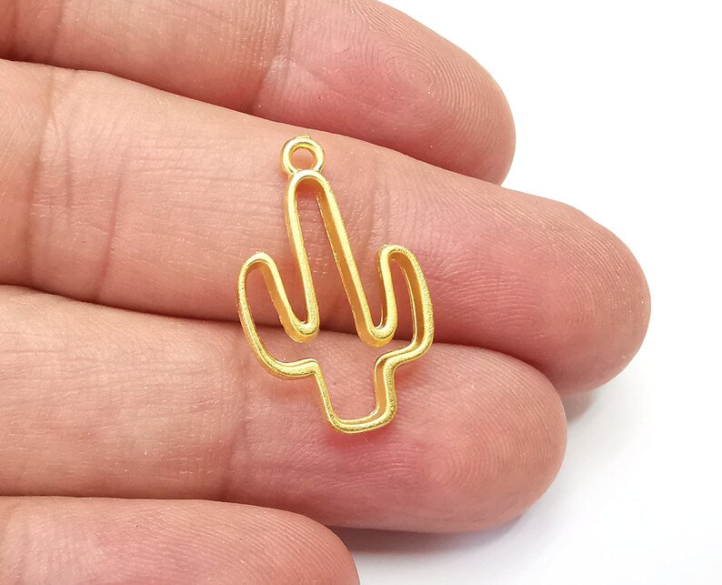 2 Cactus Charms Gold Plated Charms (25x15mm) G33757