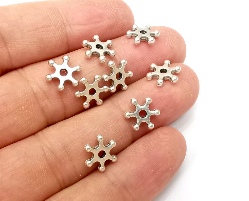 10 Star Beads Antique Silver Plated Metal Beads (11mm) G33854