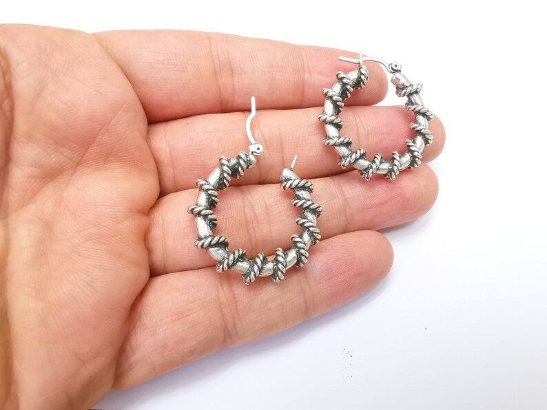 Wire Wrapped Hoop Earrings, Antique Silver Plated Hoop Earring, Findings G33760