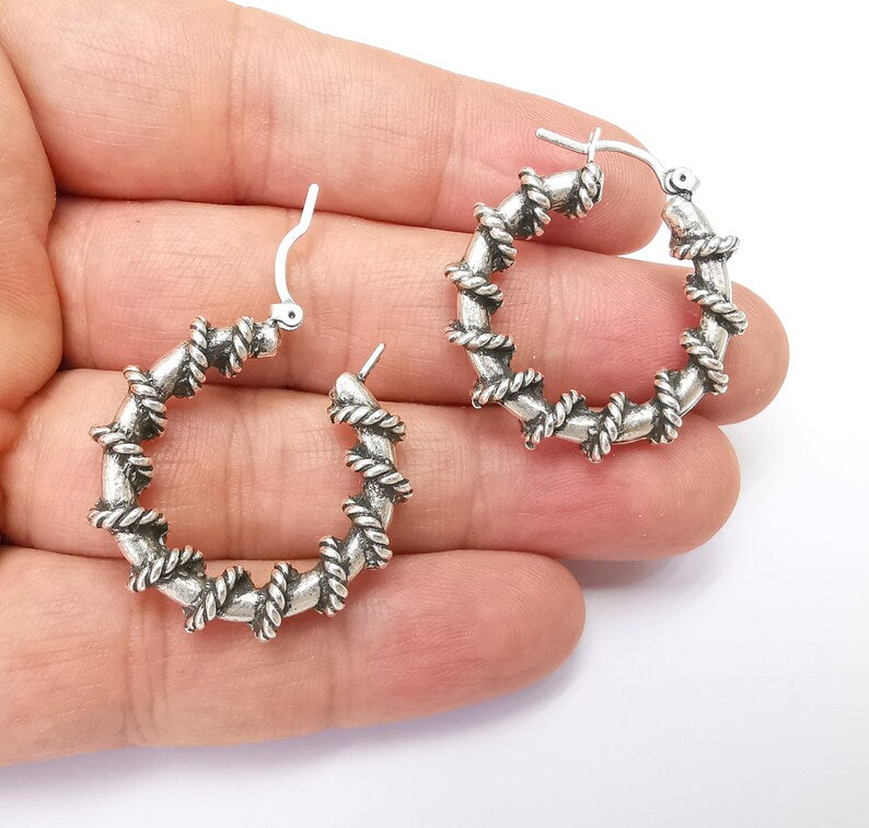 Wire Wrapped Hoop Earrings, Antique Silver Plated Hoop Earring, Findings G33760