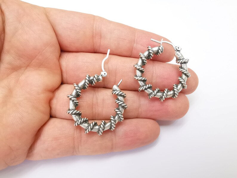 Wire Wrapped Hoop Earrings, Antique Silver Plated Hoop Earring, Findings G33760