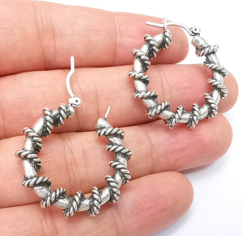 Wire Wrapped Hoop Earrings, Antique Silver Plated Hoop Earring, Findings G33760