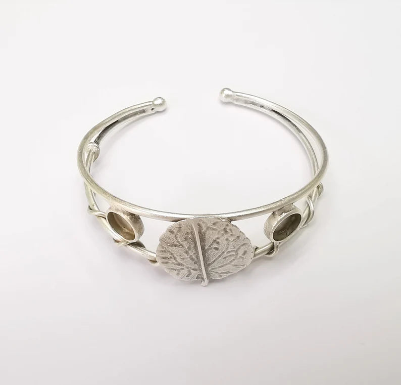 Leaf Bracelet Bezel Cuff Blank Resin Mountings Cabochon Base Setting Antique Silver Plated Brass Adjustable Bracelet Bezel (8mm) G33763
