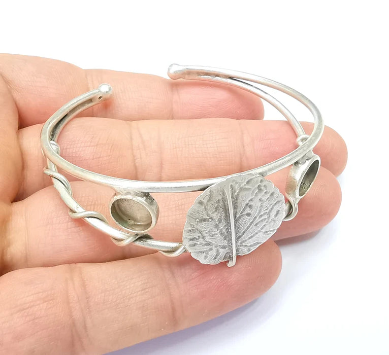 Leaf Bracelet Bezel Cuff Blank Resin Mountings Cabochon Base Setting Antique Silver Plated Brass Adjustable Bracelet Bezel (8mm) G33763