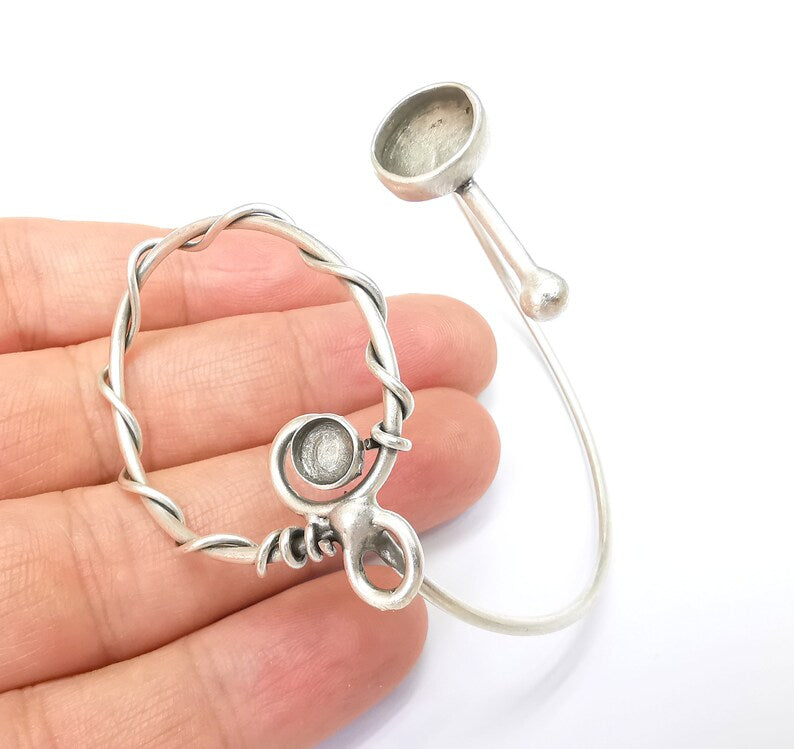 Wire Bracelet Bezel Cuff Blank Resin Mountings Cabochon Base Setting Antique Silver Plated Brass Adjustable Bracelet (6mm and 10mm) G33764