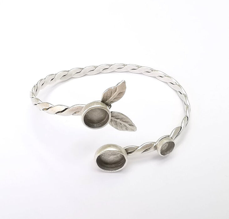 Leaf Bracelet Bezel Cuff Blank Resin Mountings Cabochon Base Setting Antique Silver Plated Brass Adjustable Bracelet (6mm and 10mm) G33765