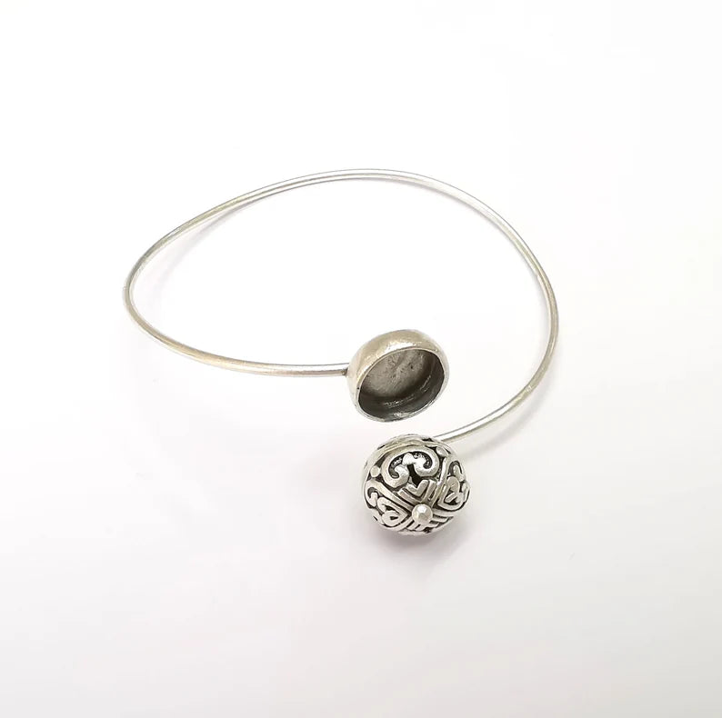 Bracelet Bezel Cuff Blank Resin Mountings Cabochon Base Setting Antique Silver Plated Brass Adjustable Bracelet Bezel (10mm) G33766