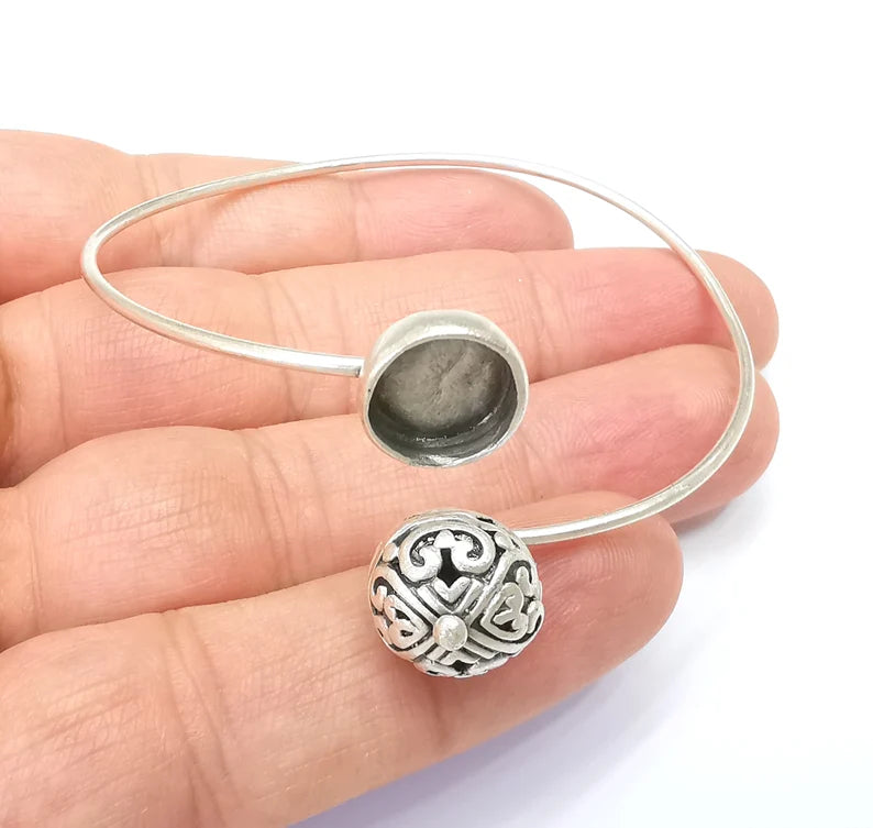 Bracelet Bezel Cuff Blank Resin Mountings Cabochon Base Setting Antique Silver Plated Brass Adjustable Bracelet Bezel (10mm) G33766