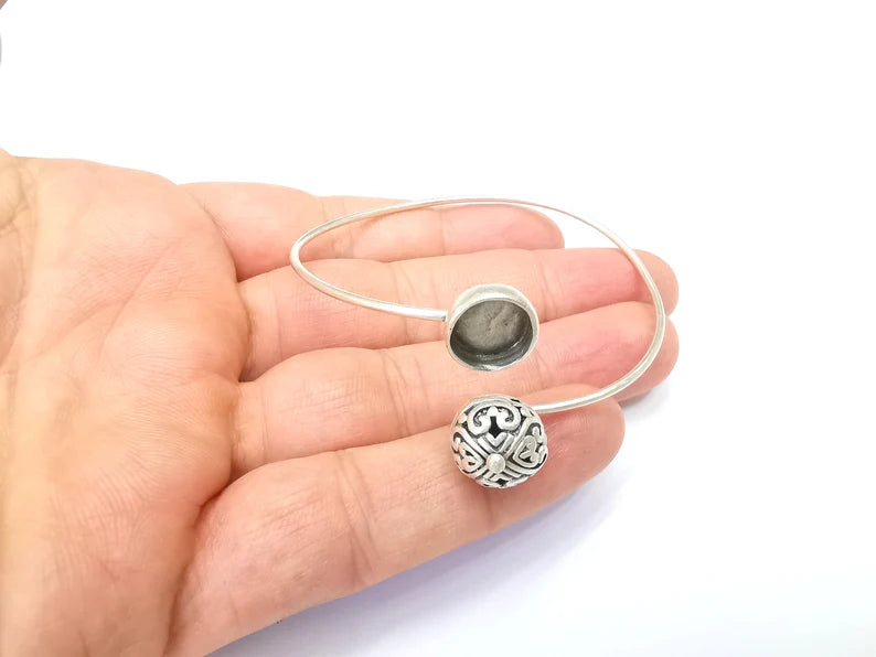 Bracelet Bezel Cuff Blank Resin Mountings Cabochon Base Setting Antique Silver Plated Brass Adjustable Bracelet Bezel (10mm) G33766