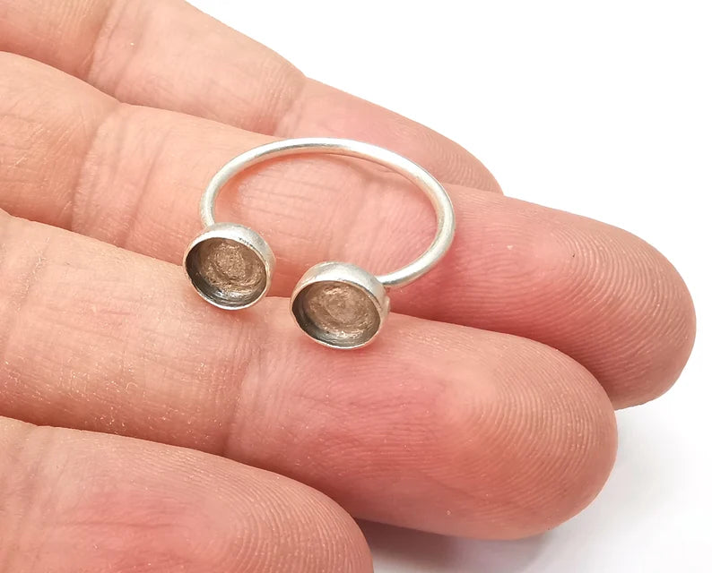 Double Blank Ring Settings, Cabochon Mounting, Adjustable Antique Silver Resin Ring Base Bezel, Inlay Mosaic Epoxy (6mm) G33859