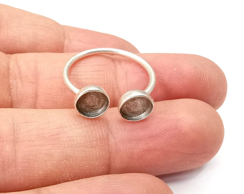 Double Blank Ring Settings, Cabochon Mounting, Adjustable Antique Silver Resin Ring Base Bezel, Inlay Mosaic Epoxy (6mm) G33859