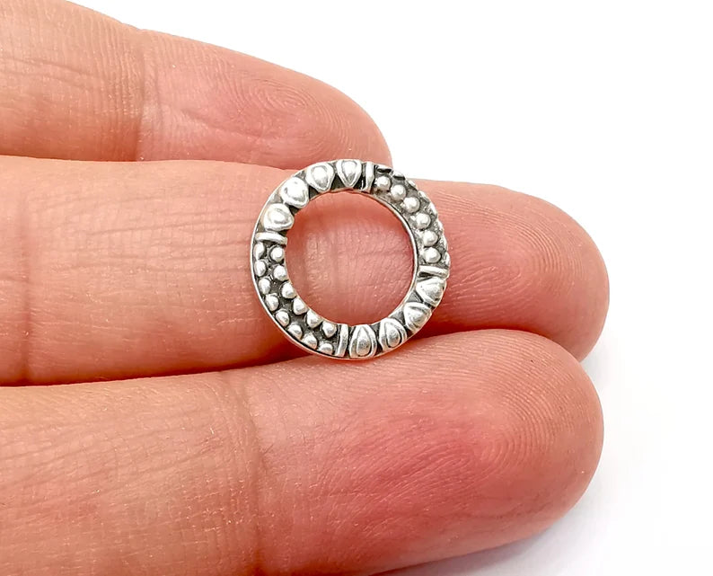 5 Circle (Double Sided) Connector Charms, Dangle Charms Antique Silver Plated Findings (16mm) G33769