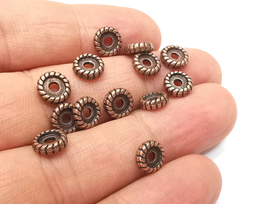 10 Ribbed Beads Antique Copper Plated Metal Beads (8mm) G33866