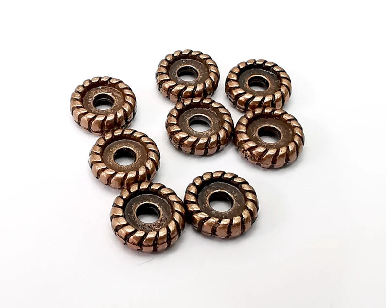 10 Ribbed Beads Antique Copper Plated Metal Beads (8mm) G33866