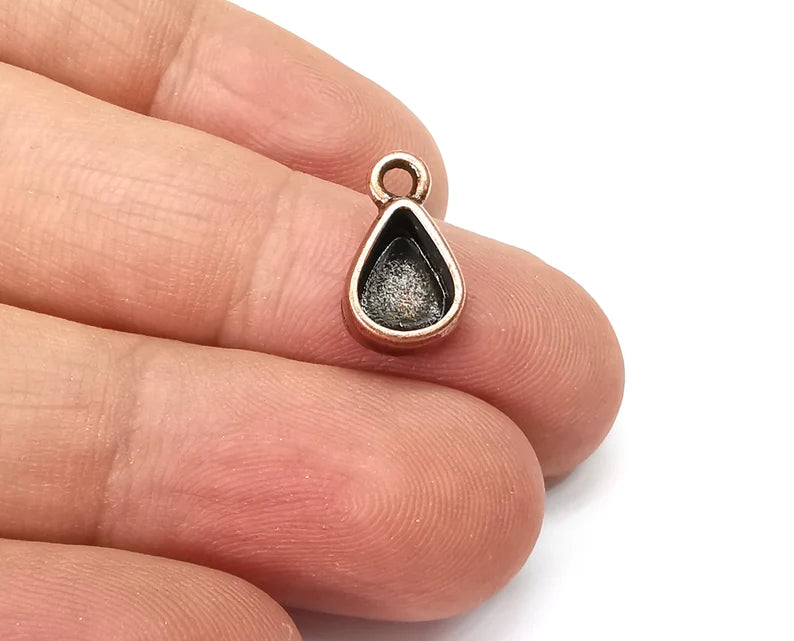 5 Drop Pendant Blanks, Resin Bezel Bases, Mosaic Mountings, Dry flower Frame, Polymer Clay base, Antique Copper Plated (8x6mm) G33868