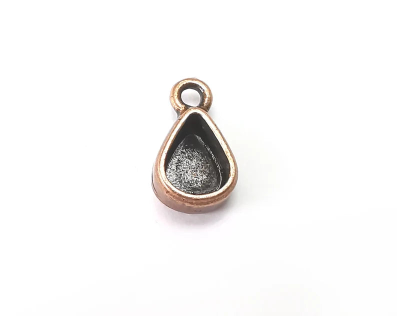 5 Drop Pendant Blanks, Resin Bezel Bases, Mosaic Mountings, Dry flower Frame, Polymer Clay base, Antique Copper Plated (8x6mm) G33868