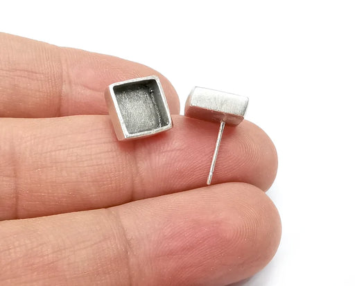 Square Silver Earring Set Base Wire Antique Silver Plated Brass Earring Base (8mm blanks) G33869