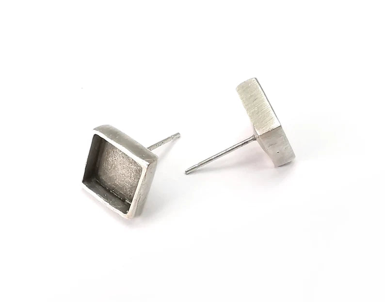 Square Silver Earring Set Base Wire Antique Silver Plated Brass Earring Base (8mm blanks) G33869
