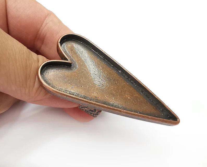 Large Heart Ring Blank Settings, Cabochon Mounting, Adjustable Antique Copper Resin Ring Base Bezel, Inlay Mosaic Epoxy (47x24mm) G33870