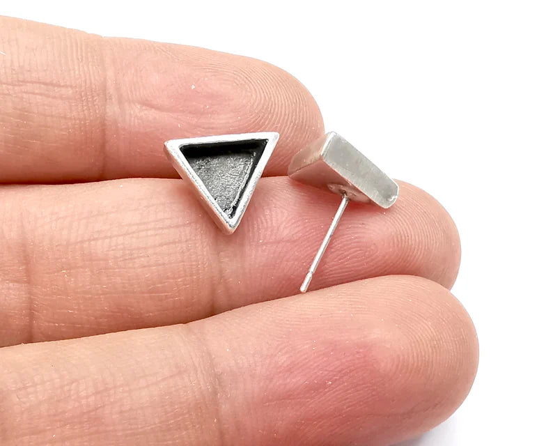 Triangle Silver Earring Set Base Wire Antique Silver Plated Brass Earring Base (8mm blanks) G33871