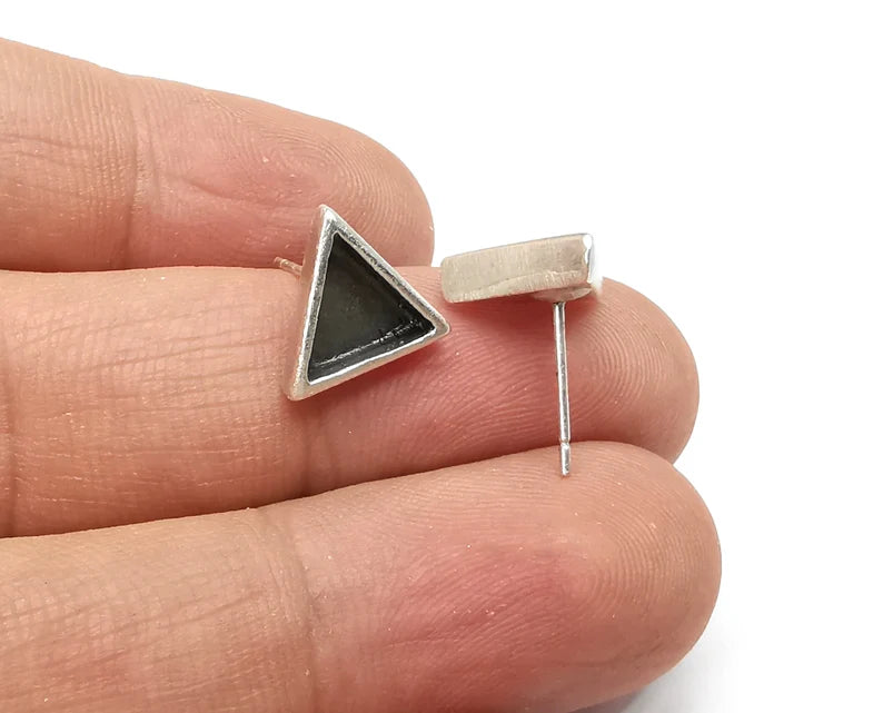 Triangle Silver Earring Set Base Wire Antique Silver Plated Brass Earring Base (8mm blanks) G33871