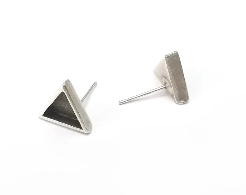Triangle Silver Earring Set Base Wire Antique Silver Plated Brass Earring Base (8mm blanks) G33871