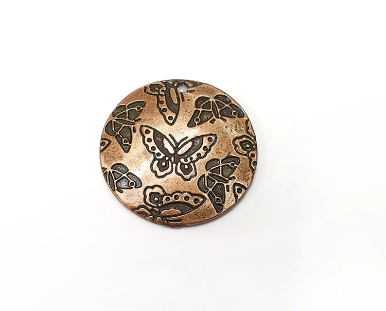 Butterfly Disc Charms Antique Copper Plated Charms (29mm) G33875