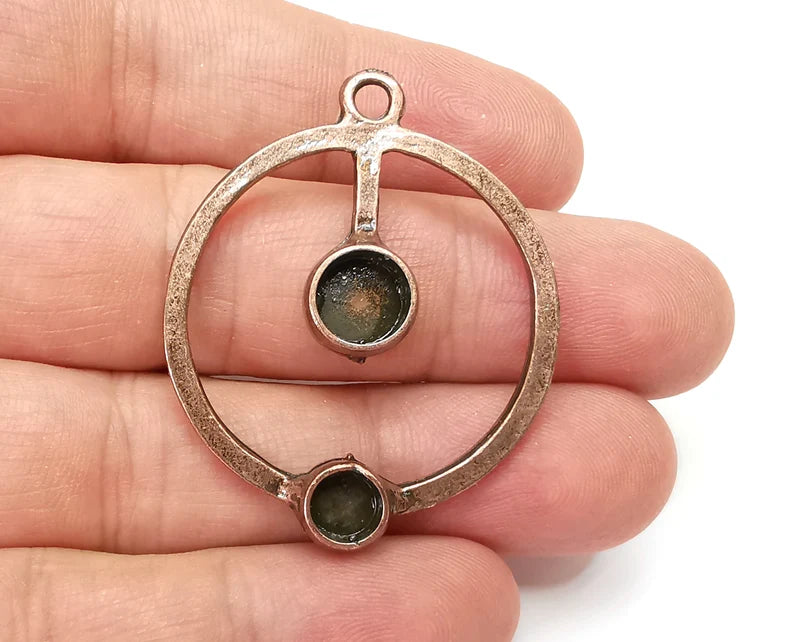 Round Charm Bezel, Resin Blank, inlay Mounting, Mosaic Pendant Frame, Cabochon Base Setting,Antique Copper Plated (8 and 6mm) G33876