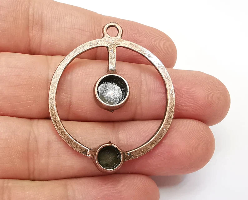Round Charm Bezel, Resin Blank, inlay Mounting, Mosaic Pendant Frame, Cabochon Base Setting,Antique Copper Plated (8 and 6mm) G33876