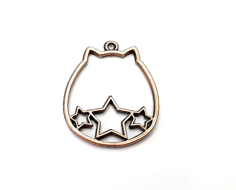 2 Cat, Stars Charms, Dangle Charms Antique Copper Plated (31x25mm) G33775