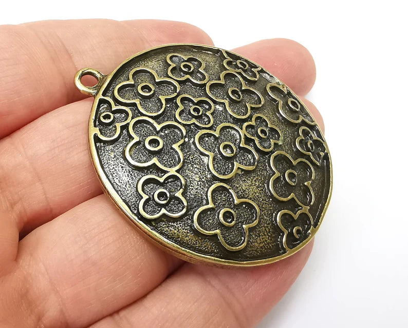 Flower Pendant, Antique Bronze Plated Pendant (56x51mm) G33877