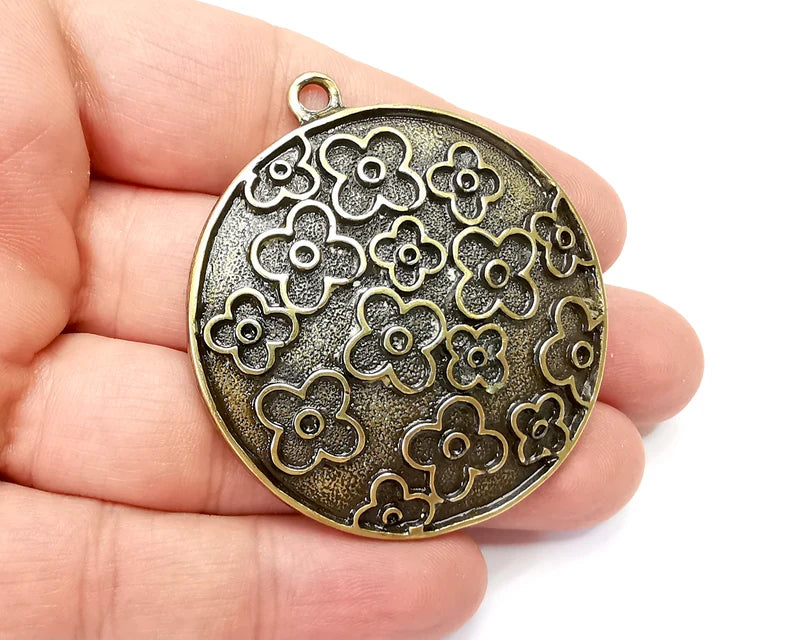 Flower Pendant, Antique Bronze Plated Pendant (56x51mm) G33877