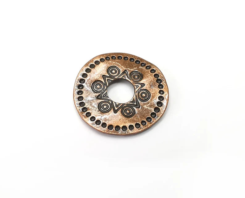 4 Disc, Middle Hole Charms, Antique Copper Plated Dangle Charms (20mm) G33776