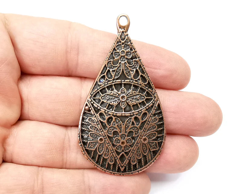 Drop Flower Charms, Antique Copper Plated Dangle Charms (61x33mm) G33780