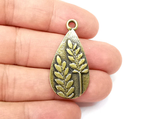 Fern Drop Charms, Dangle Charms Antique Bronze Plated (39x19mm) G33879