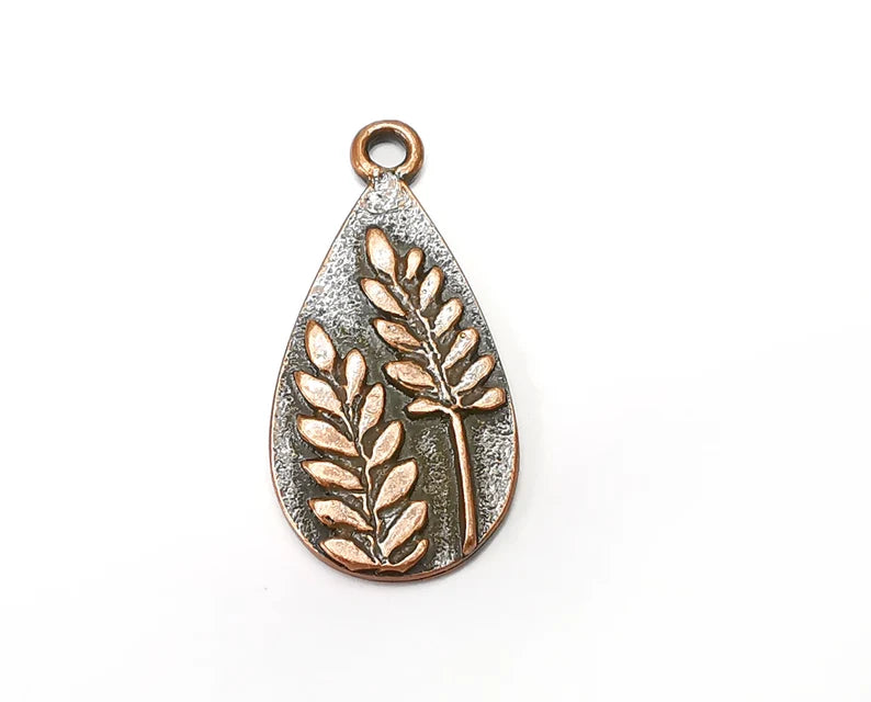 Fern Drop Charms, Dangle Charms Antique Copper Plated (39x19mm) G33883