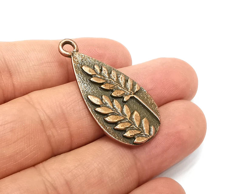 Fern Drop Charms, Dangle Charms Antique Copper Plated (39x19mm) G33883