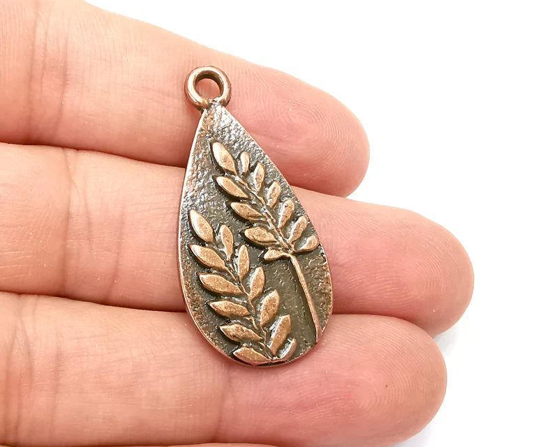 Fern Drop Charms, Dangle Charms Antique Copper Plated (39x19mm) G33883
