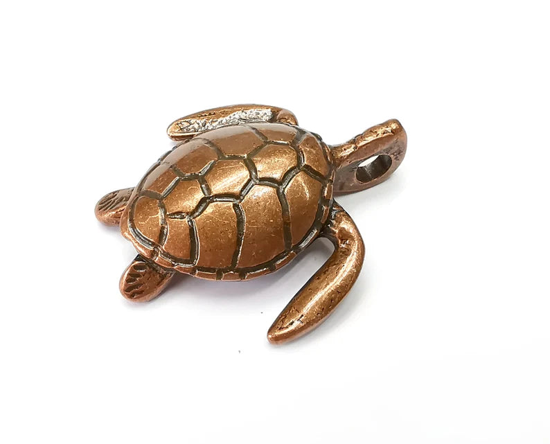 Sea Turtle Pendant, Antique Copper Plated Pendant (51x45mm) G33884