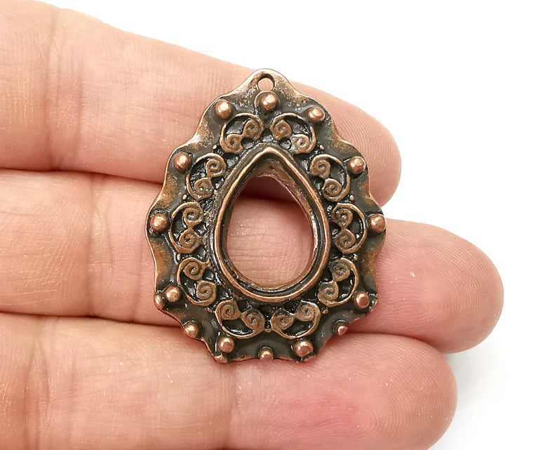 Drop Pendant Blanks, Resin Bezel Bases, Mosaic Mountings, Dry flower Frame, Polymer Clay base, Antique Copper Plated (18x13mm) G33785