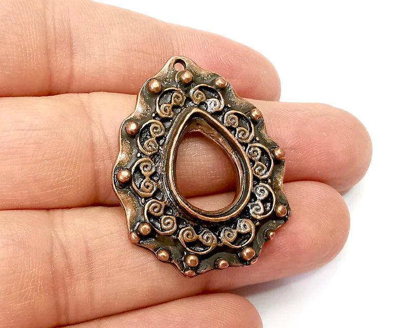 Drop Pendant Blanks, Resin Bezel Bases, Mosaic Mountings, Dry flower Frame, Polymer Clay base, Antique Copper Plated (18x13mm) G33785