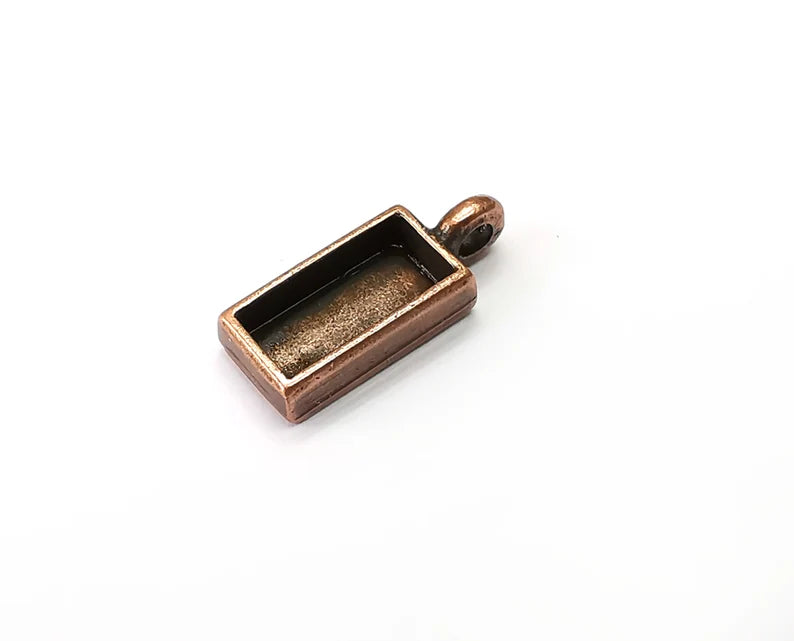 2 Rectangle Pendant Blanks Resin Bezel Base Mosaic Mountings Antique Copper Plated (21x9mm)( 14x6 mm Bezel Inner Size) G33787