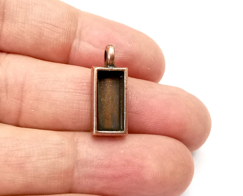 2 Rectangle Pendant Blanks Resin Bezel Base Mosaic Mountings Antique Copper Plated (21x9mm)( 14x6 mm Bezel Inner Size) G33787