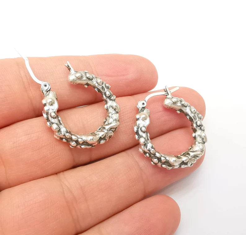 Silver Hoop Earrings, Antique Silver Plated Hoop Earring, Findings (28mm) G33790