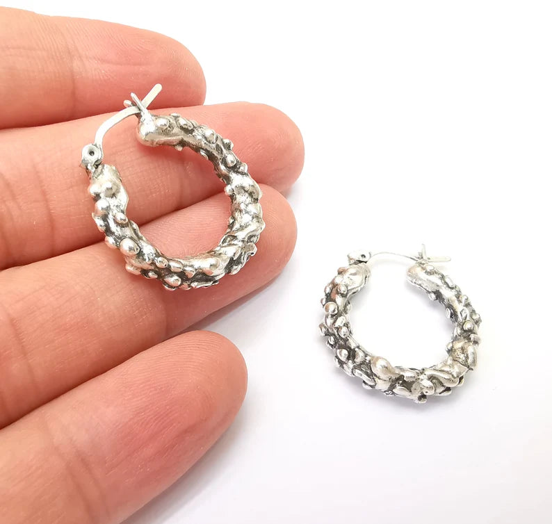 Silver Hoop Earrings, Antique Silver Plated Hoop Earring, Findings (28mm) G33790