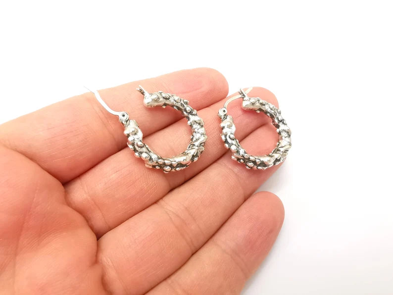 Silver Hoop Earrings, Antique Silver Plated Hoop Earring, Findings (28mm) G33790