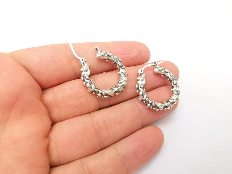 Silver Hoop Earrings, Antique Silver Plated Hoop Earring, Findings (28mm) G33790