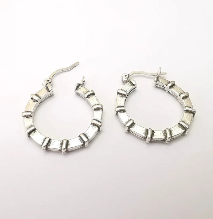 Silver Hoop Earrings, Antique Silver Plated Hoop Earring, Findings (29mm) G33792