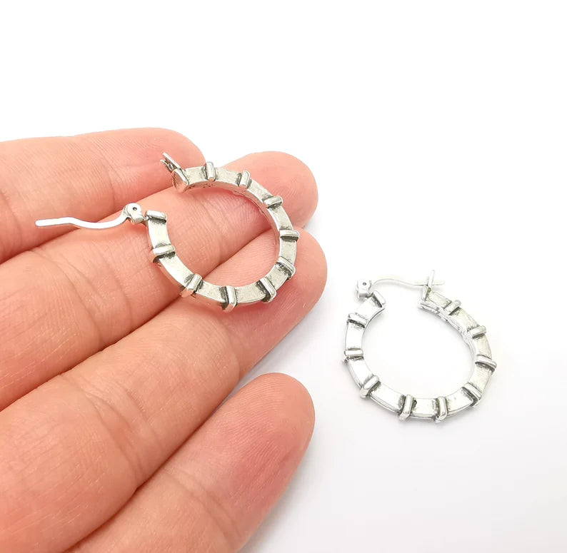 Silver Hoop Earrings, Antique Silver Plated Hoop Earring, Findings (29mm) G33792
